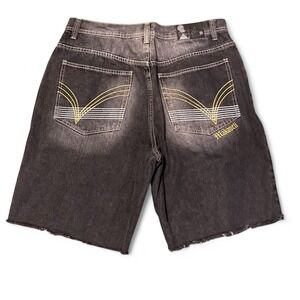 Makaveli black cutoff jean shorts vintage 90s/y2k embroidered Tupac 35/11